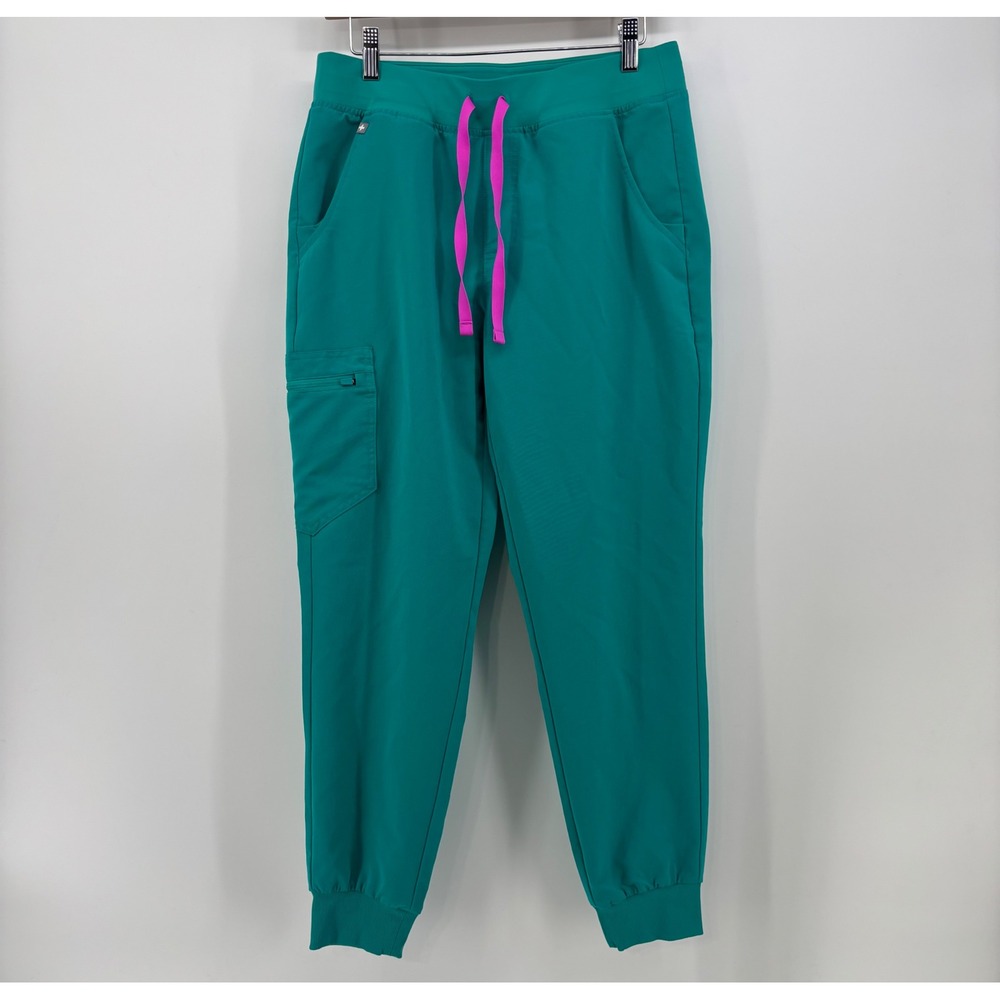 FIGS Zamora Jogger Scrub Pants Women M Teal Pink Drawstring Technical Collection